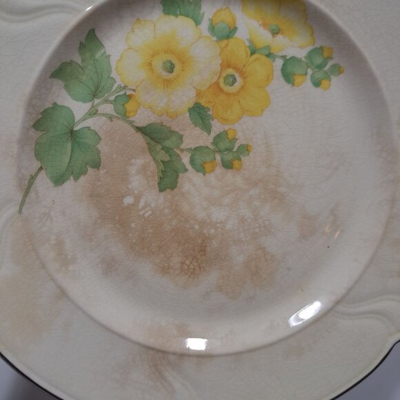 Vintage TS&T Yellow Flower Scalloped Dinner Plate Made In USA 10" Diameter - Picture 5 of 11